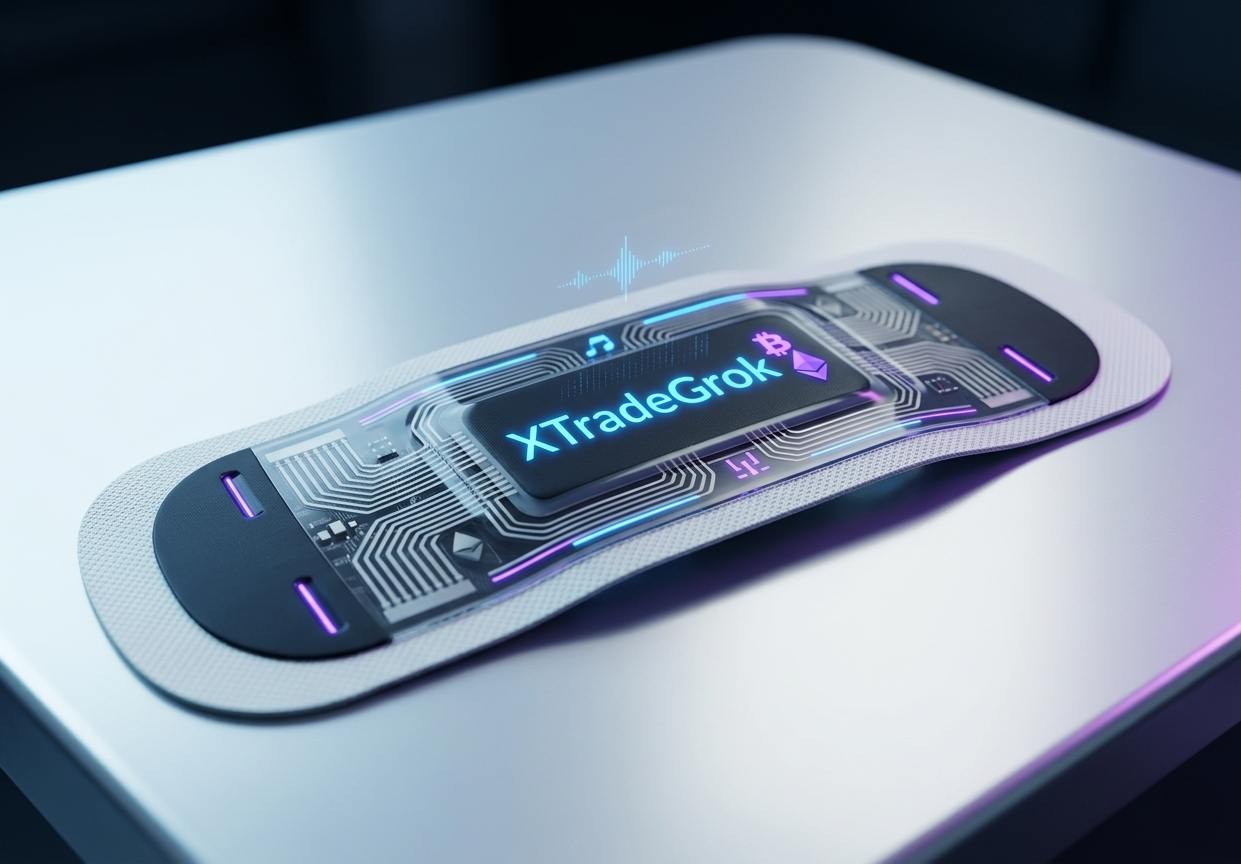 High-tech xTradeGrok hardware interface illustrating secure retirement income investments and mini bitcoin miner integration.